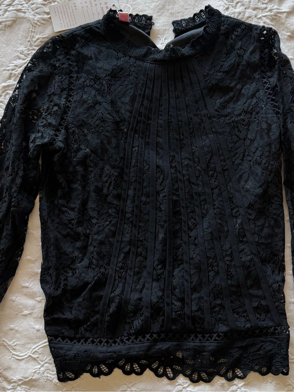 Black Lace Long-Sleeve Women’s Top - Elegant High-Neck Detail